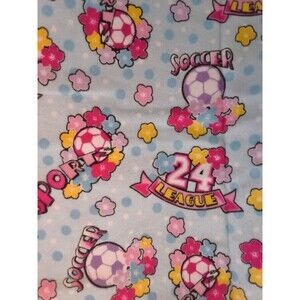 JoAnn Fabric Cotton Flannel Girls Soccer Print on Blue Background Sports 39x44